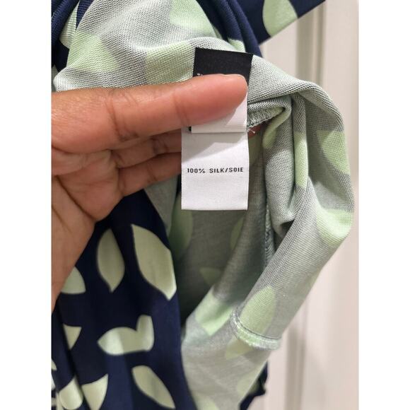 Diane Von Furstenberg Reina Silk Blue Green Leaf Print Boat Neck Mini Dress Sz 6 - Picture 5 of 7
